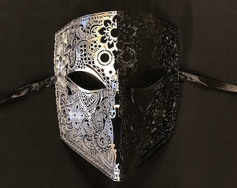 Men's Silver And Black Metal Masquerade Mask Men's Venetian Mask