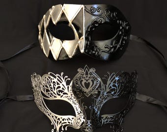 Silver And Black Couples Luxury Masks