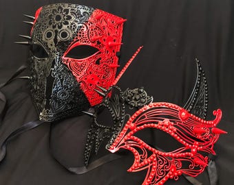 Couples Masks Red And Black Luxury Metal Masks