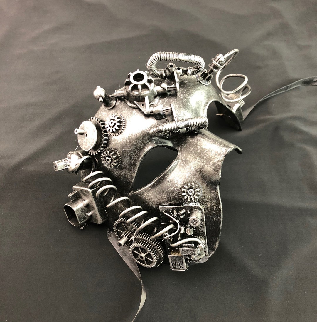Cyborg Mechanical Half Mask Gothic Cosplay Costume NICENEEDED Steampunk Metal Cyborg Mask - Gothic Mechanical Half Mask For Cosplay & Halloween Cyber Punk Mask