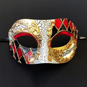 Men's Venetian Mask Masquerade Ball Mask Red and Black