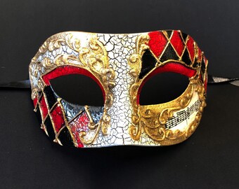 Men's Venetian Mask Masquerade Ball Mask Red and Black