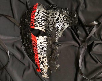Phantom Masquerade Mask Black And Silver Stripe