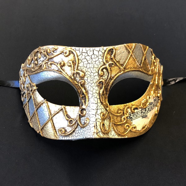 Men's Venetian Mask Masquerade Ball Mask Gold and Silver