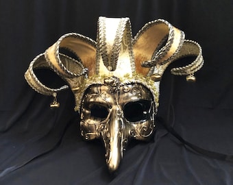Masquerade Jester Mask Long Nose Venetian Mask Gold