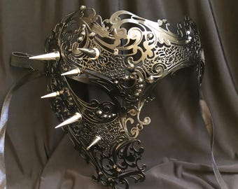 Black Phantom Mask Masquerade Metal Spike Masks