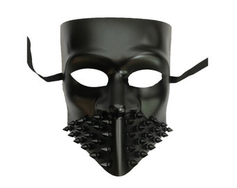 Men's Spiked Bauta Mask Solid Black