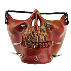 Red Zombie Half Skull Mask With Spikes