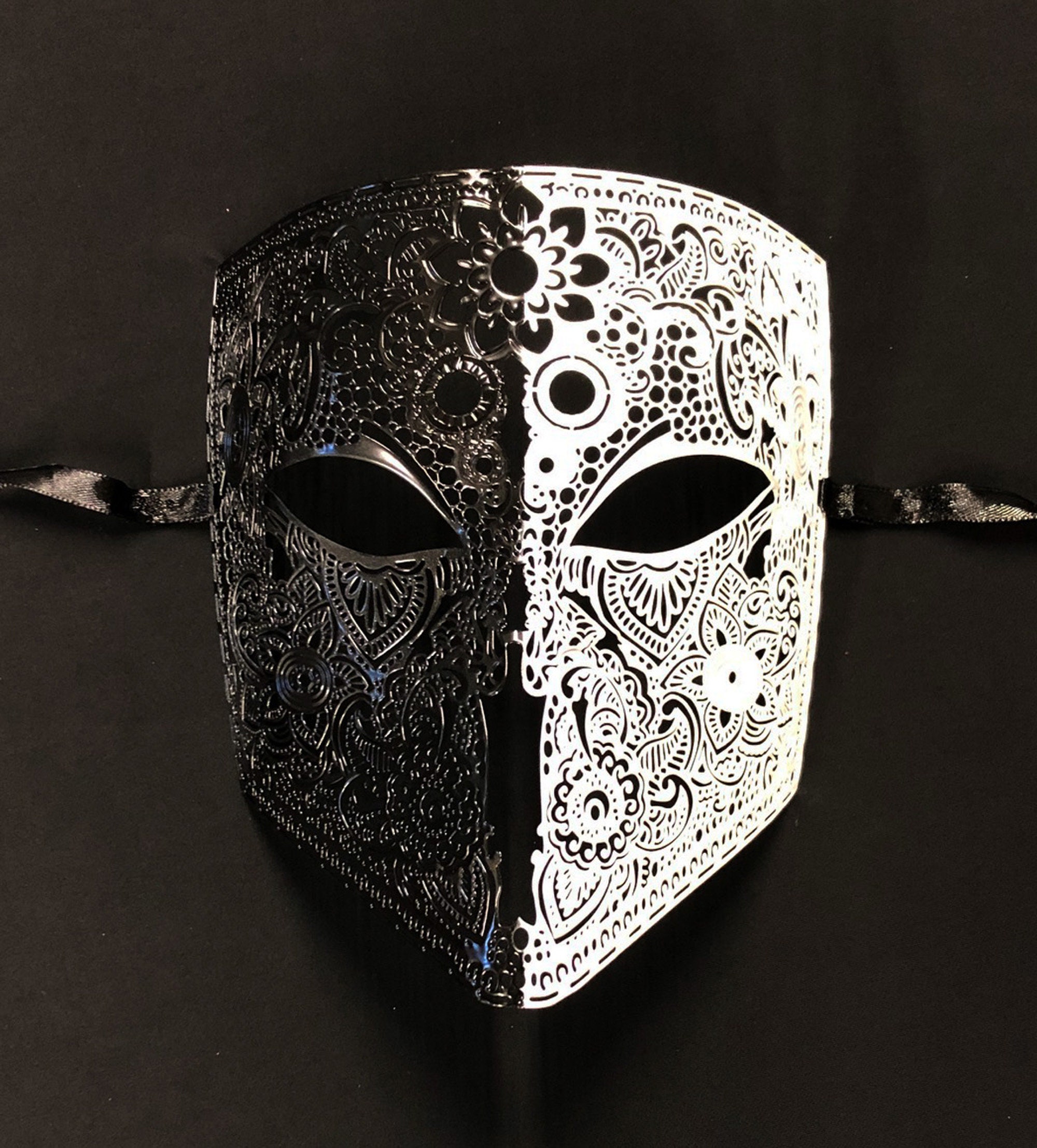 Men's Black and White Masquerade Metal Mask Etsy