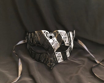 Men's Masquerade Mask Luxury Venetian Mask Silver Black