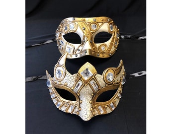 Roman Couples Masquerade Masks Gold White And Silver White
