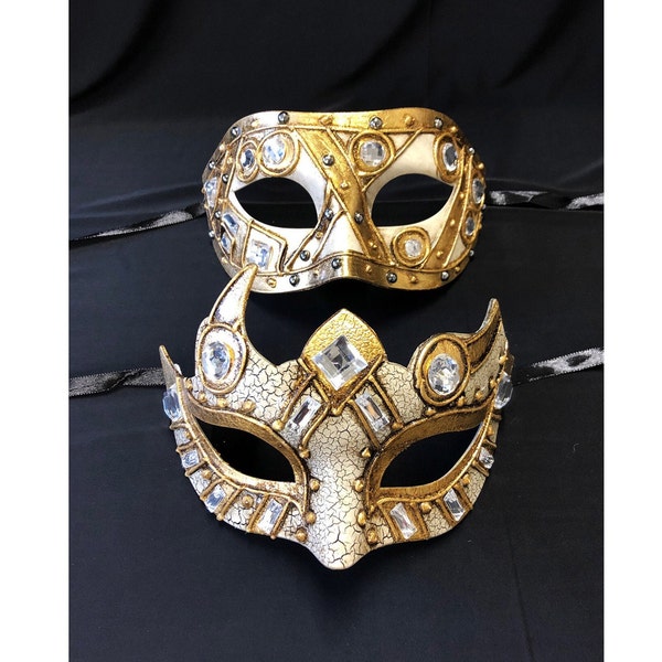 Roman Couples Masquerade Masks Gold White And Silver White