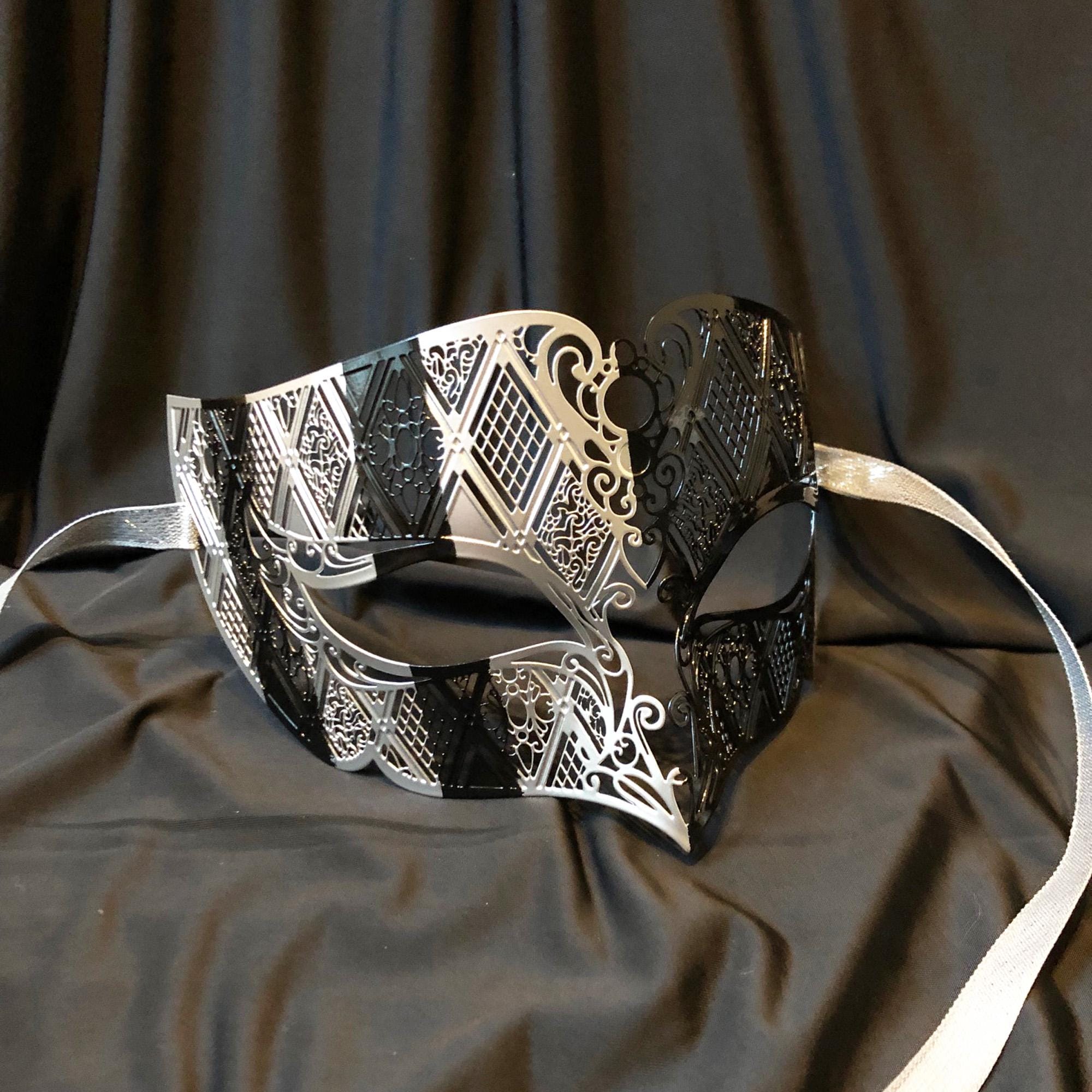 Men's Silver And Black Mask Venetian Masquerade Metal Mask