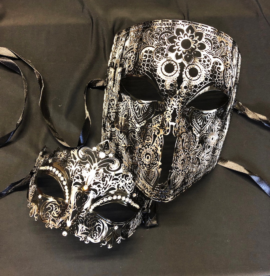 TSHAOUN 2 Máscaras De Disfraces De Lujo, Una Negra Y Otra Plateada, Para Fiestas De Máscaras, Carnaval Y Halloween