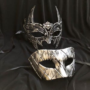 Venetian Masquerade Mask Couples Set Silver