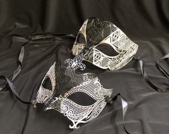 Luxury Masquerade Masks Metal Venetian Couples Masks Silver Black