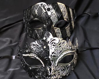 Black & White Classic Masquerade Mask Couples Set With Glitters - Etsy