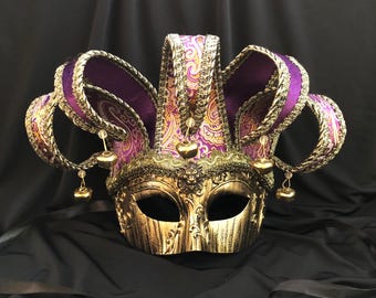 Purple And Gold Masquerade Jester Mask