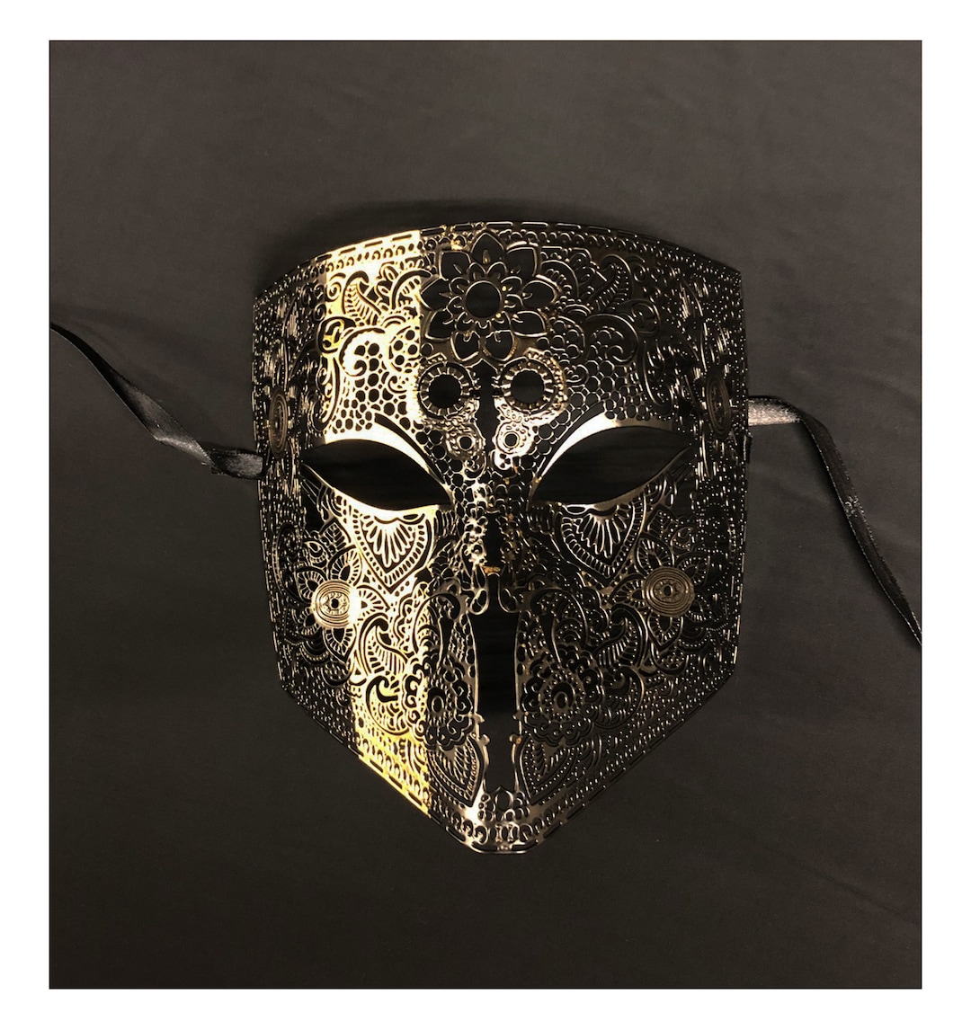 Men's Gold Stripe Masquerade Mask Metal Mask Etsy