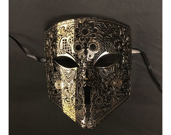 Men's Gold Stripe Masquerade Mask Venetian Metal Mask