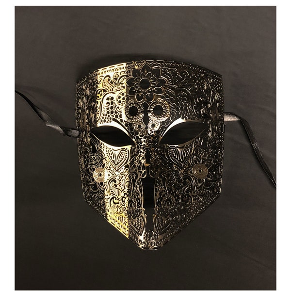 Men's Gold Stripe Masquerade Mask Venetian Metal Mask