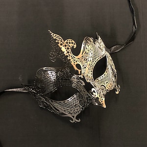 Silver And Black Masquerade Mask Laser Cut Metal Venetian Mask