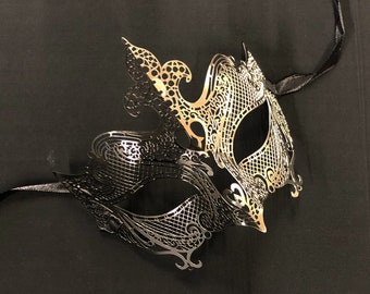 Silver And Black Masquerade Mask Laser Cut Metal Venetian Mask