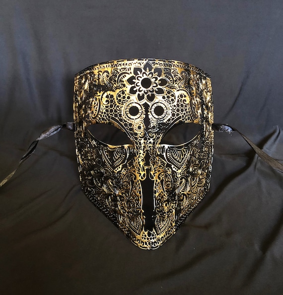 Milor Vintage Black Beaded Face Mask with Gold and Silver Embroidery Black & Gold Lace Masquerade Mask - Venetian Style Halloween  main image 2