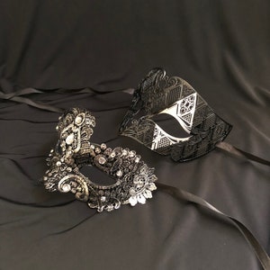 Couples Venetian Masquerade Ball Masks Silver And Black