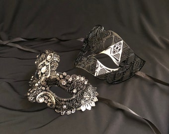 Couples Venetian Masquerade Ball Masks Silver And Black