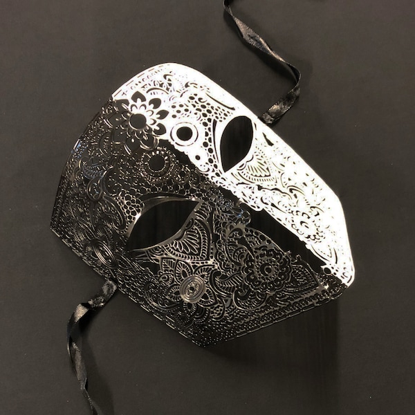 Masque en métal Masquerade noir et blanc pour homme