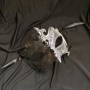 Silver And Black Masquerade Mask Laser Cut Metal Venetian Mask