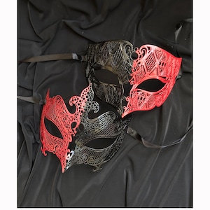 Couples Masquerade Masks Venetian Red And Black Metal Masks