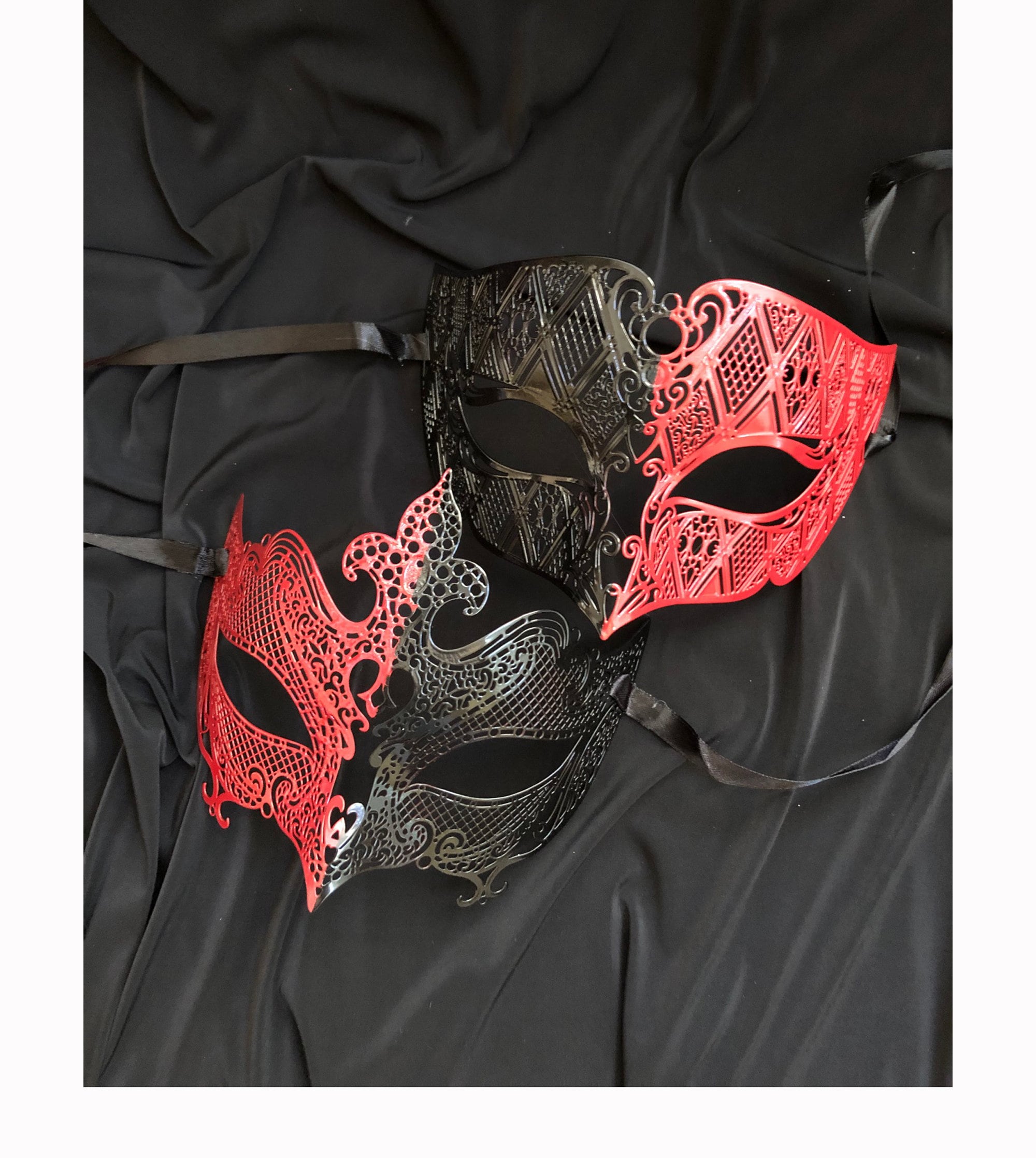 Couples Masquerade Masks Venetian Red And Black Metal Masks