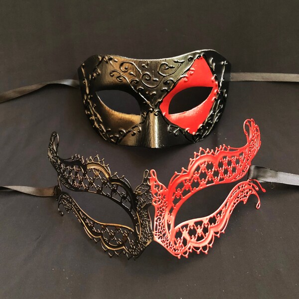 Venetian Masquerade Masks Set For Couple | Set Of 2 Copper