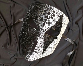 Men's Masquerade Mask White Black and Red Black