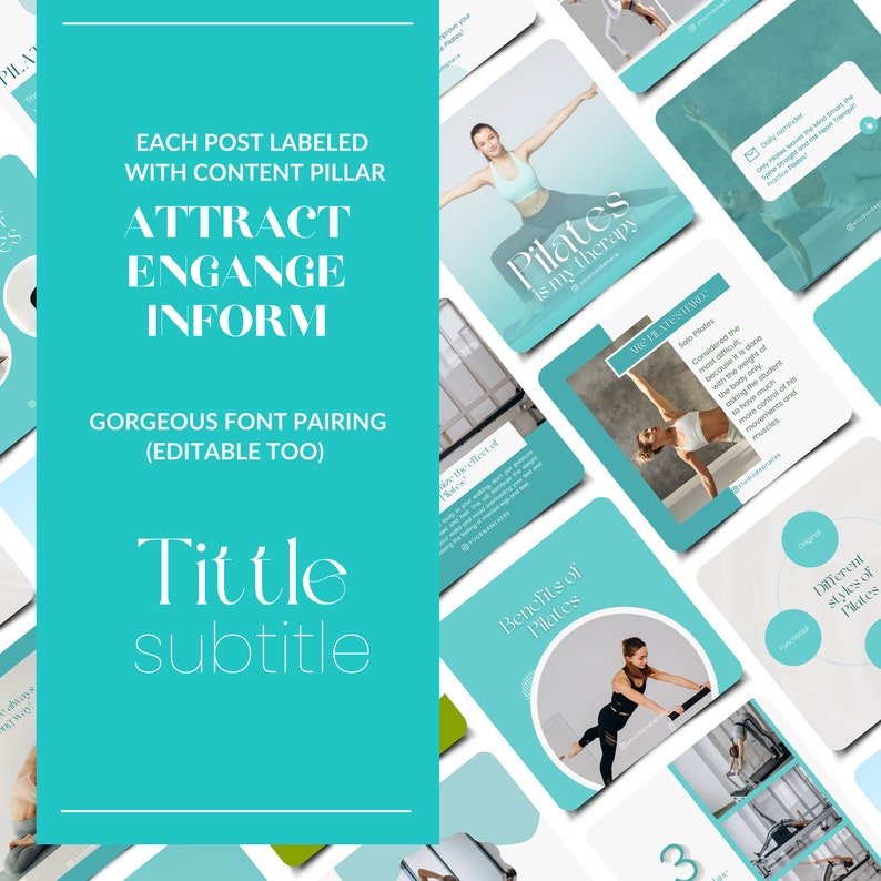 Pilates 100 Instagram Posts for Pilates Instructor or Pilates Class