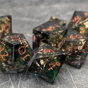 Forest of Shadows: Dice set, DnD dice, polyhedral dice, sharp edge dice, ttrpg dice, artisan dice