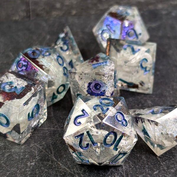 Astral Dragon: Dice set, DnD dice, polyhedral dice, sharp edge dice, ttrpg dice, artisan dice
