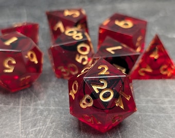 Dōjutsu: Dice set, DnD dice, polyhedral dice, sharp edge dice, ttrpg dice, artisan dice