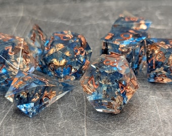 Glittering Shallows: Dice set, DnD dice, polyhedral dice, sharp edge dice, ttrpg dice, artisan dice