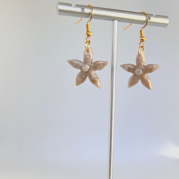 Gold and Shimmery White Faux Marble Dainty Flower Polymer Clay Earrings