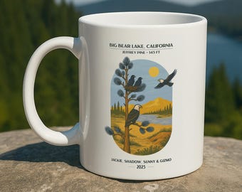 Jackie & Shadow Mug - Big Bear Eagle Fan, Sunny and Gizmo, Vintage Inspired Illustration, Gift for Nature Lover, Bird Watcher Coffee Cup