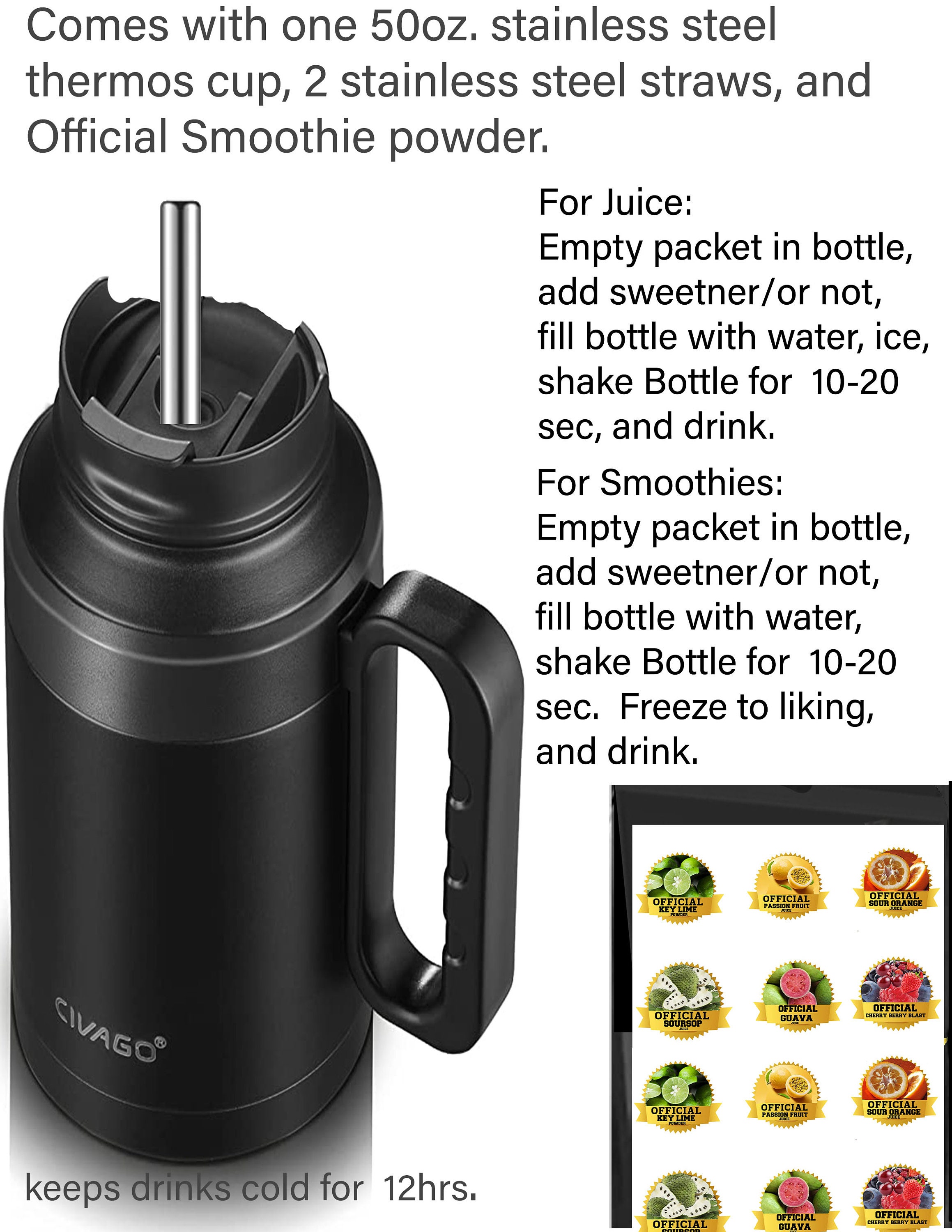 Smoothie Cup Kit includes OFFICIAL SMOOTHIE Powder, Cup, and Straw 