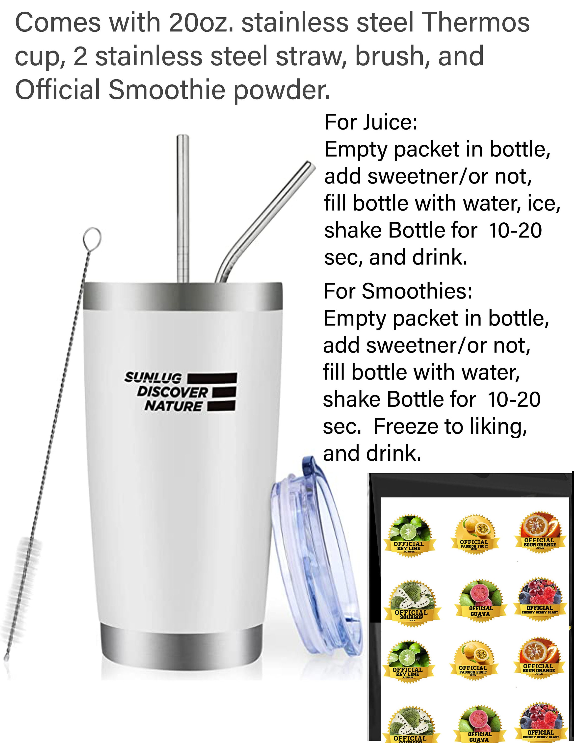 Smoothie Cup Kit includes OFFICIAL SMOOTHIE Powder, Cup, and Straw 