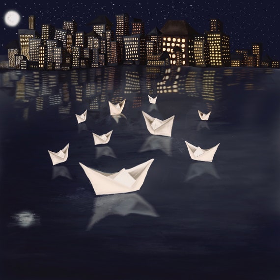 Unframed Origami Boats Print Etsy