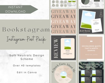 Bookstagram Post Pack | Soft Neutrals | Instagram Templates for Canva | Bookish Content Templates for IG Stories | Social Media Post DIY