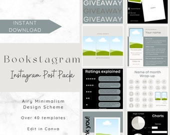 Bookstagram Post Pack | Airy Minimalism | Instagram Templates for Canva | Bookish Content Templates for IG Stories | Social Media Post DIY