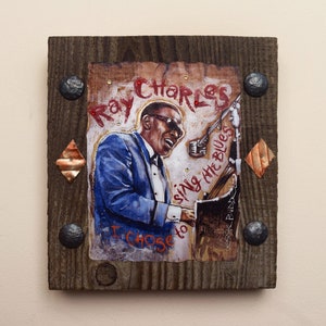 Ray Charles portrait on wood / Blues art / 3D art print / Blues musician painting / Gift for Blues music fan / Blues music art / Gift idea