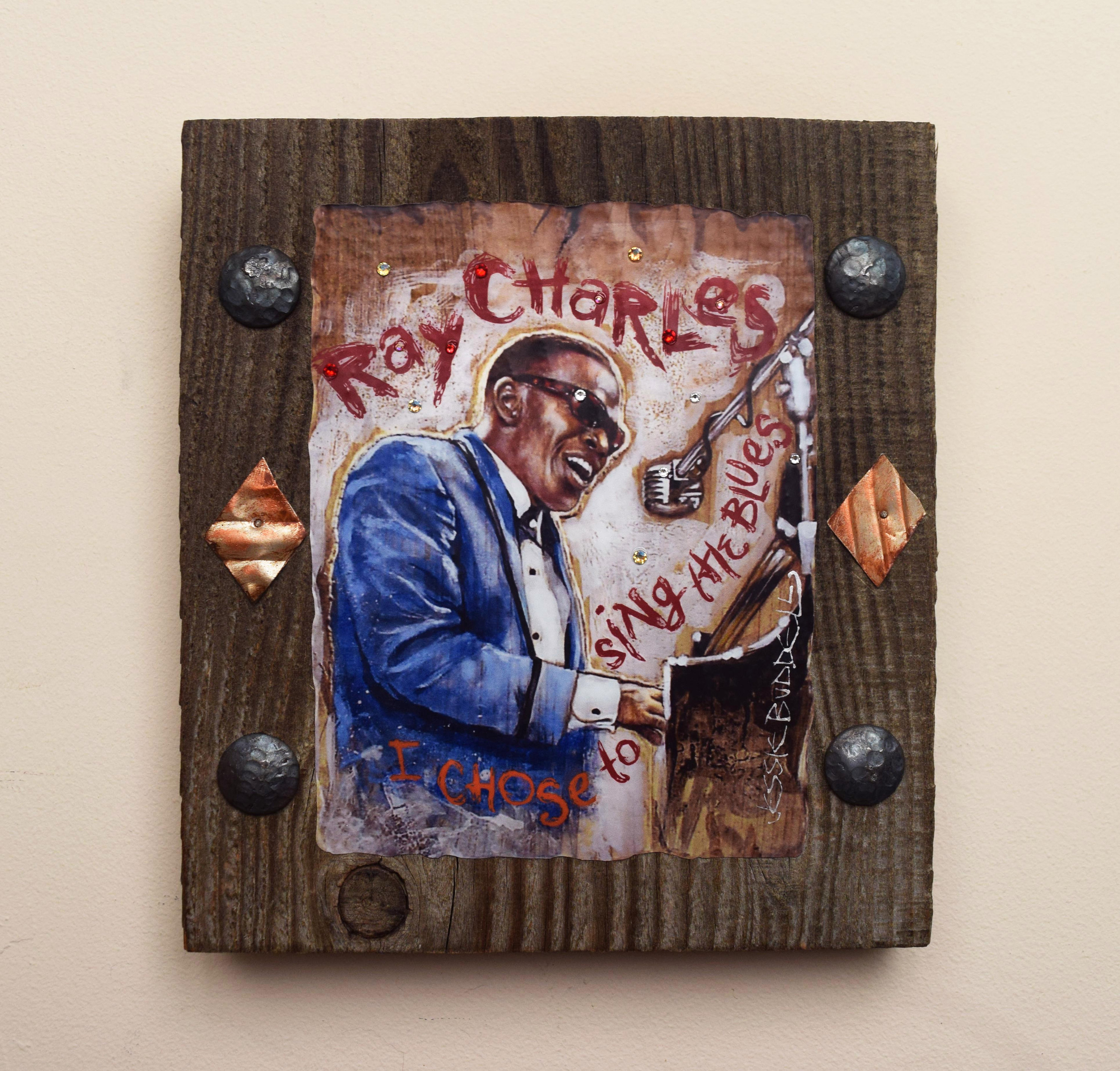 Ray Charles portrait on wood / Blues art / 3D art print / Blues musician painting / Gift for Blues music fan / Blues music art / Gift idea